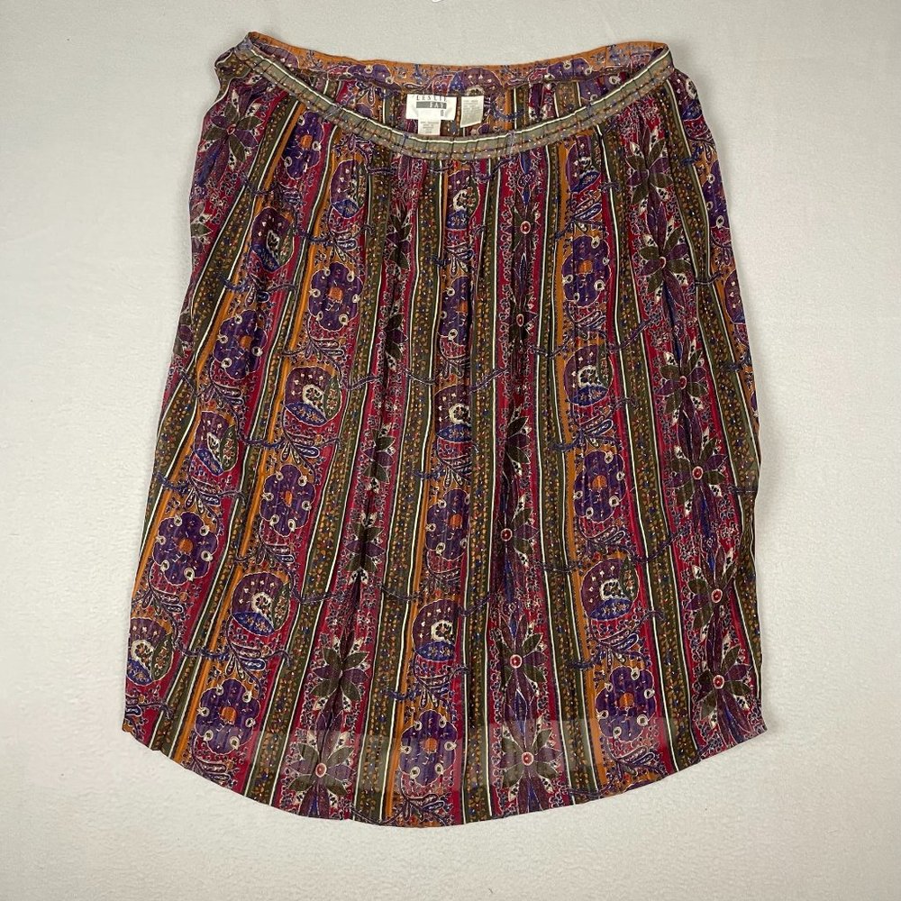 Leslie Fay Women's Multicolor Paisley Maxi Skirt Size 14W Stretchable Waist